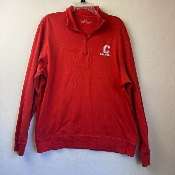 Vineyard Vines Sweatshirt men L Orange coral‎ Cornell University 1/4 zip cotton - Picture 1 of 4
